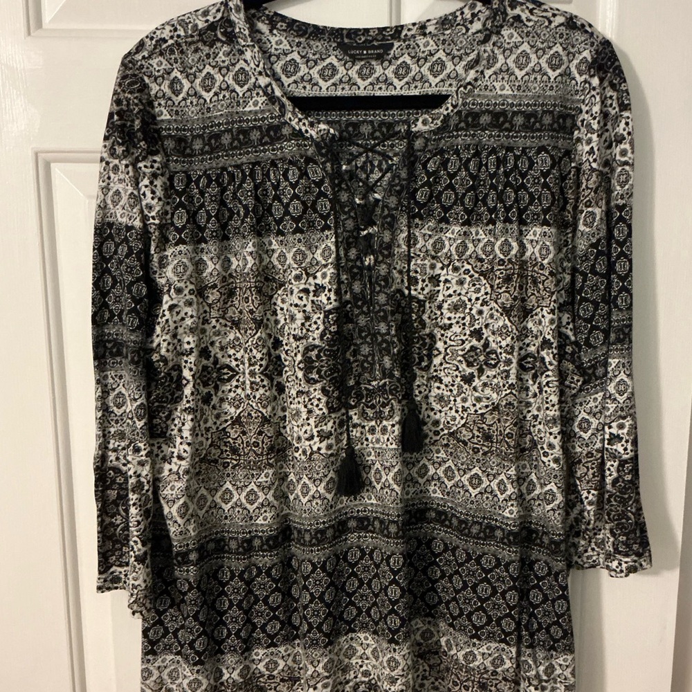 Women's Lucky Brand Black & Cream Boho Tunic Top, Size 3x